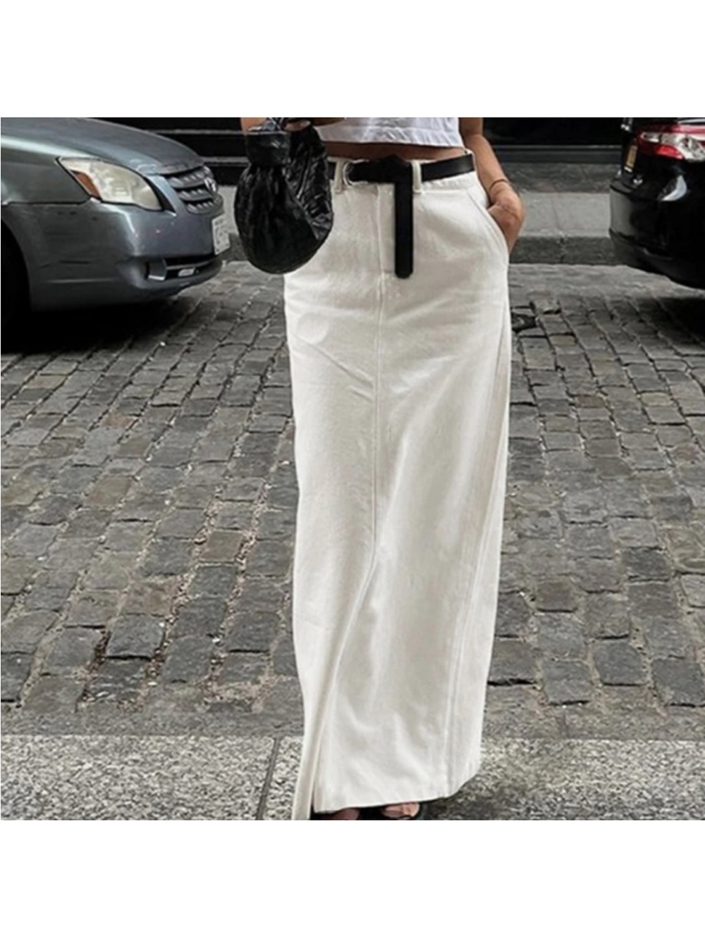 COMMENSE Parisian Slit White Maxi Skirt Size Large